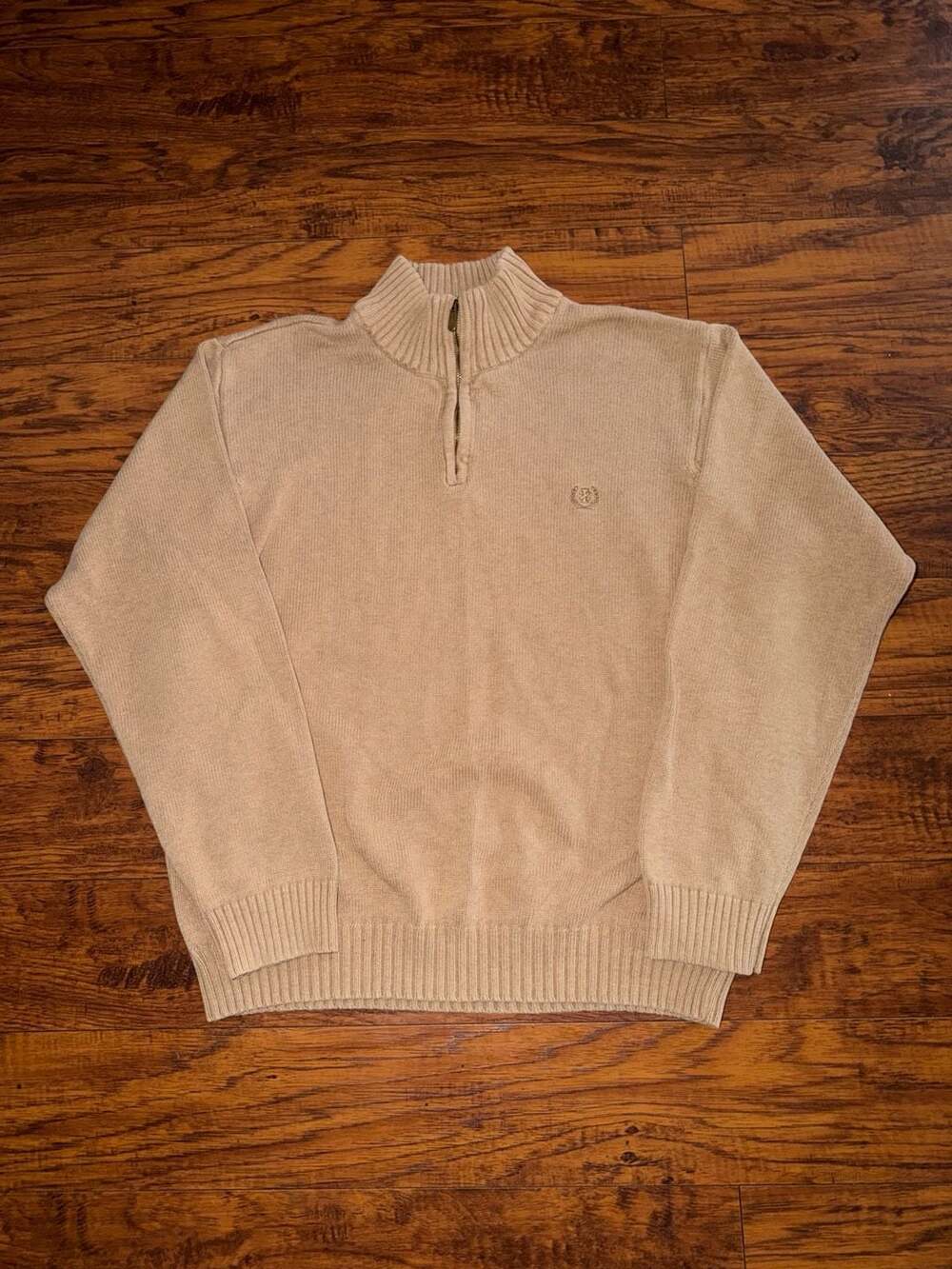 IZOD Quarter-Zip Sweater Tan Cotton Ribbed